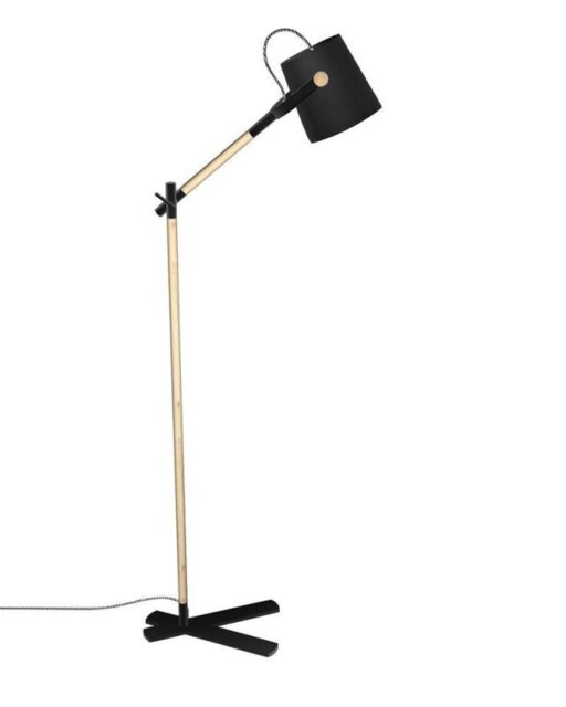 Mantra M4921 Nordica 1 Light Floor Light In Matt Black And Beech Wood