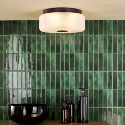 Dar Lighting Twyman 3 Light Bathroom Ceiling Flush Light In Satin Black With White Glass IP44 TWY5222