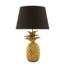 Dar Lighting Safa Pineapple Table Lamp In Gold Finish With Black Cotton Shade