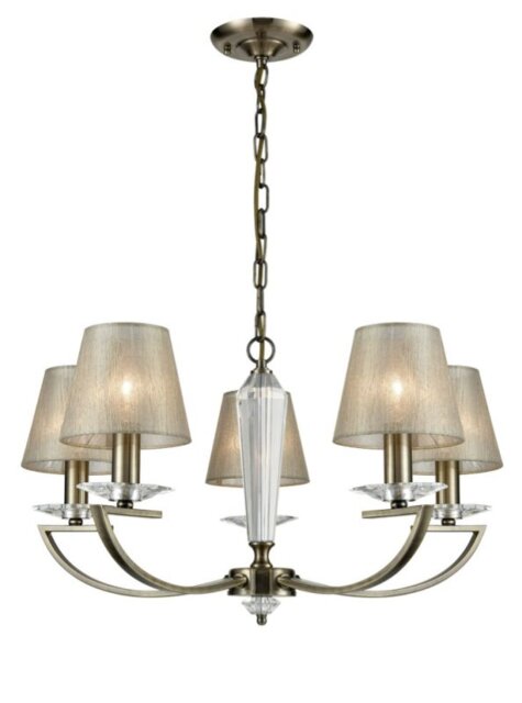Franklite FL2242/5/1171 Artemis Five Light Pendant Ceiling Light In Bronze With Gold Shades