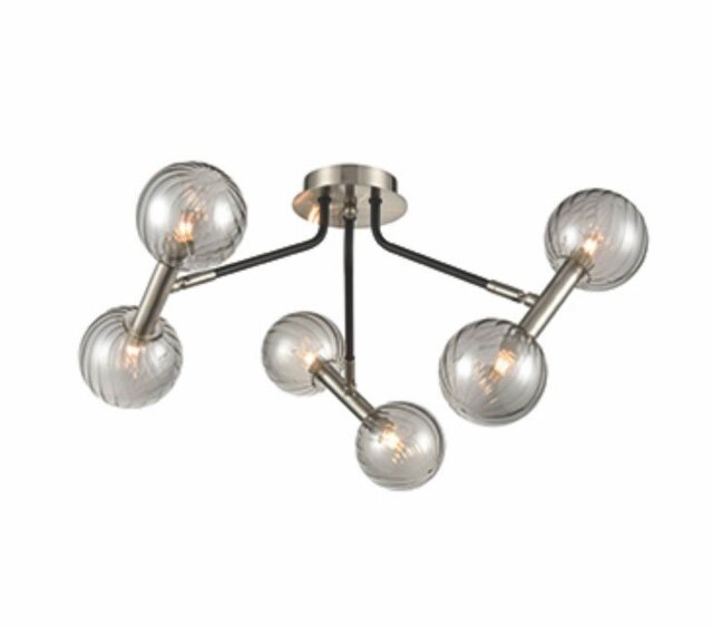 Franklite FL2436-6 Atmo 6 Light Flush Ceiling Light In Modern Black And Chrome Finish