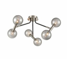 Franklite FL2436-6 Atmo 6 Light Flush Ceiling Light In Modern Black And Chrome Finish