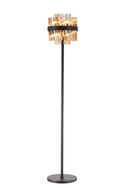 Hampton 8 Light Floor Lamp In Satin Black Finish With Amber Glass