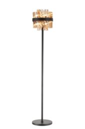 Hampton 8 Light Floor Lamp In Satin Black Finish With Amber Glass