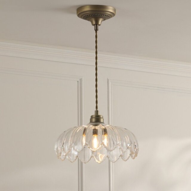 Laura Ashley Bexwell Ceiling Pendant Light In Matt Antique Brass With Glass Shade