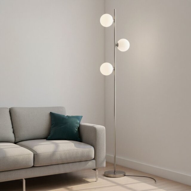 Firstlight 6932BS Lyric Floor Lamp In Brushed Steel Finish With Opal White Glass
