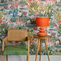Dar Lighting Discus Ceramic Table Lamp In Orange With Shade