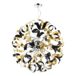 Dar Lighting Swash 12 Light Ceiling Pendant In Chrome With Black And Gold Ribbons