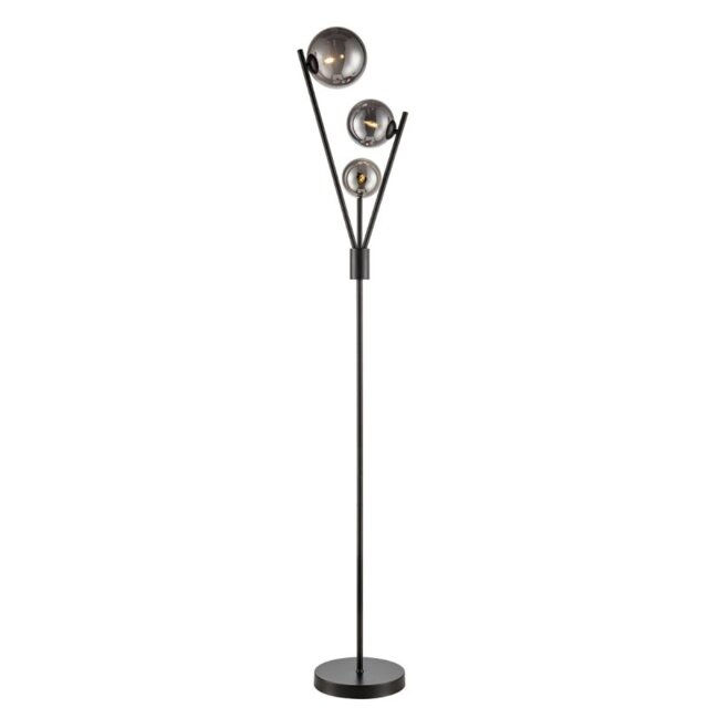 Luna 3 Light Floor Lamp In Black Finish With Smoked Glass S257