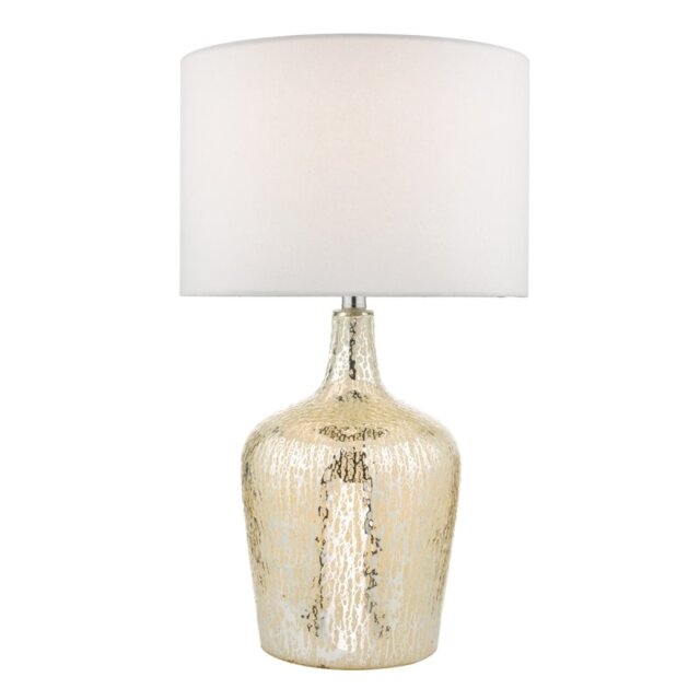 Dar Lighting Lolek Table Lamp In Silver With Ivory Faux Silk Shade
