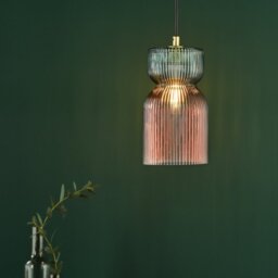 Dar Lighting Rhubarb Ceiling Pendant In Pink And Green Ribbed Glass