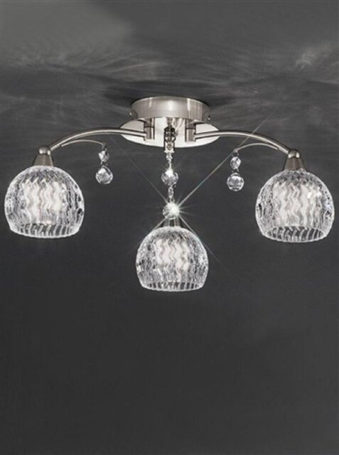 Franklite Jura FL2295/3 3 Light Satin Nickel, Crystal Semi Flush Ceiling Light