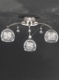 Franklite Jura FL2295/3 3 Light Satin Nickel, Crystal Semi Flush Ceiling Light