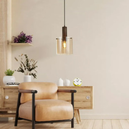 Searchlight Sweden Ceiling Pendant Light In Mocha Finish With Amber Glass 88910-1MO