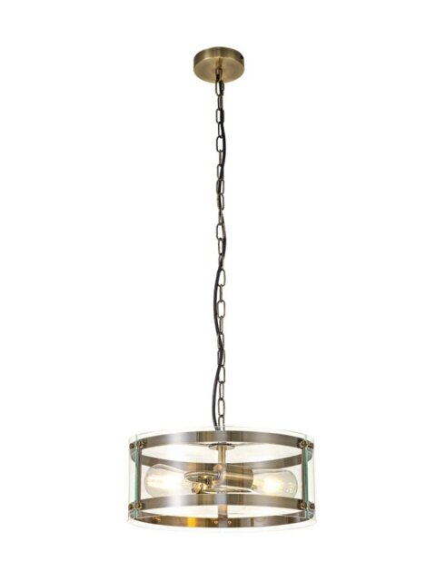 York 2 Light Ceiling Pendant In Antique Brass Finish With Clear Glass Shade