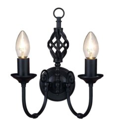 Barley 2 Light Classic Knot Twist Wall Light In Black