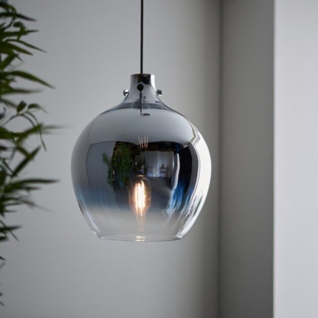 Elias Ceiling Pendant Light In Chrome Finish With Chrome Ombre Glass Shade