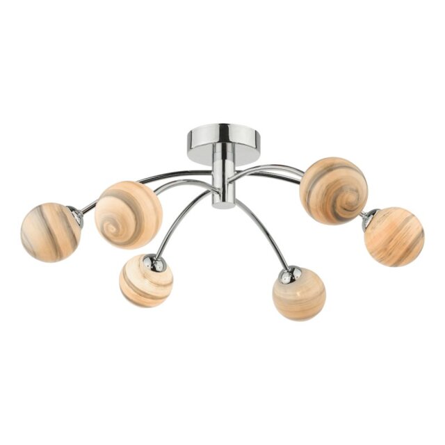 Dar Lighting IZZ0650-07 Izzy 6 Light Semi Flush In Polished Chrome With Swirl Glass