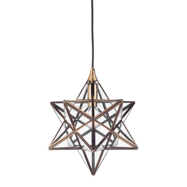 Dar ILA0175 Ilario 1 Light Star Lantern Pendant Light In Antique Brass