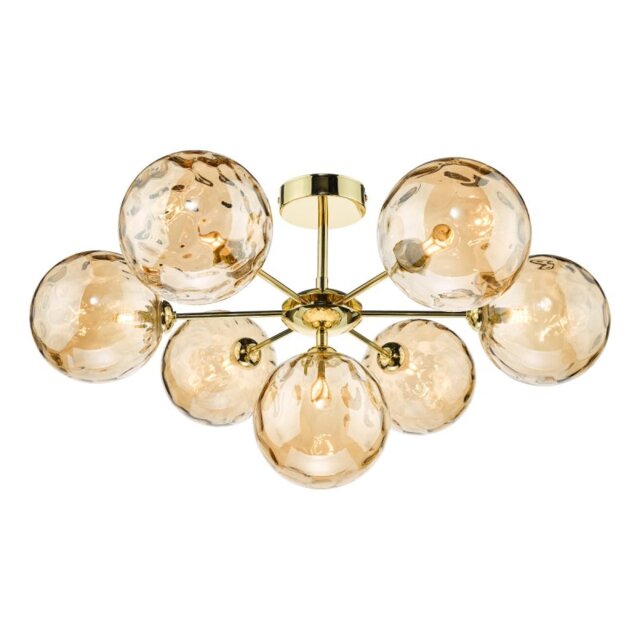 Dar Lighting Cohen 7 Light Semi Flush Ceiling Light In Polished Gold Finish With Round Champagne Glass COH3435-11