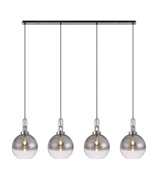 Glenn 4 Light Globe Linear Pendant In Polished Nickel With Smoked And Clear Glass 