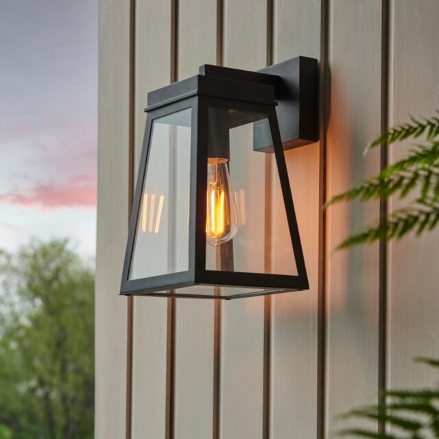 Endon 118762 Lymington Outdoor Wall Light In Textured Black And Clear Glass Panels