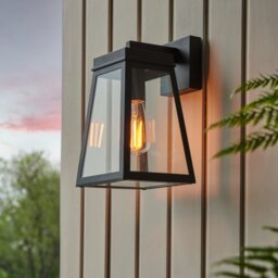 Endon 118762 Lymington Outdoor Wall Light In Textured Black And Clear Glass Panels