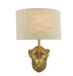 Dar Lighting RAU0735 Raul Monkey Wall Light In Gold Finish With Natural Linen Shade