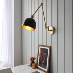 Endon Lighting 93142 Lehal Swing Arm Wall Light In Black And Solid Brass Finish