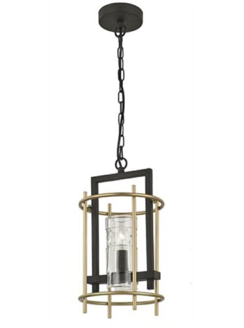 F2368/1 Diner One Light Ceiling Pendant Light In Antique Finish Ironwork And Matt Gold