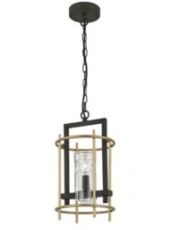 Franklite FL2368/1 Diner One Light Ceiling Pendant Light In Antique Finish Ironwork And Matt Gold