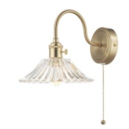 Dar Lighting Hadano Single Wall light In Natural Brass With Flared Glass Shade