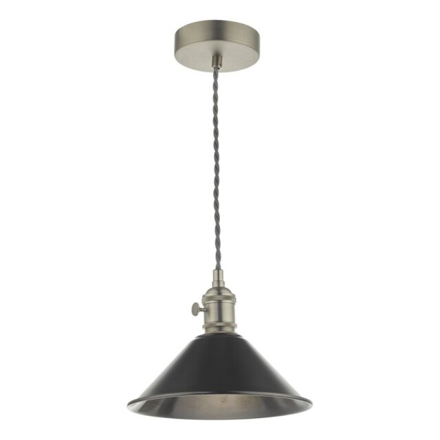 Dar Lighting Hadano Single Ceiling Pendant Light In Antique Chrome With Pewter Shade