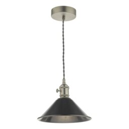 Dar Lighting Hadano Single Ceiling Pendant Light In Antique Chrome With Pewter Shade