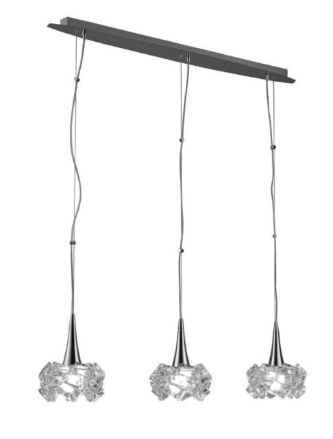 Mantra M3961 Artic 3 Light Large Linear Ceiling Pendant In Chrome With Clear Glass