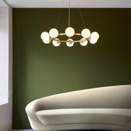 Teardrop 10 Light Ring Ceiling Pendant In Satin Brass Finish With Gloss White Glass Shades
