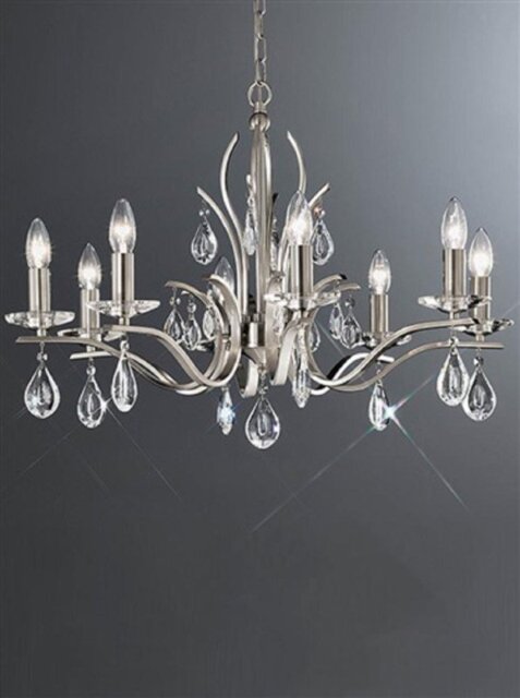 Franklite FL2298/8 Willow 8 Light Satin Nickel and Crystal Chandelier