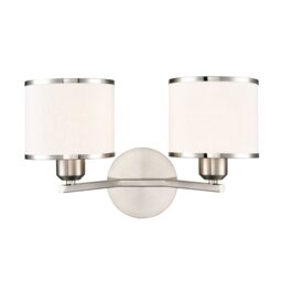 Franklite Sirius 2 Light Wall Light In Satin Nickel With Off White Shade FL2495-2