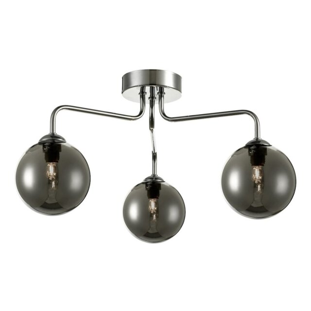Dar Lighting FEY0350-01 Feya 3 Light Semi Flush In Polished Chrome With Smoked Glass