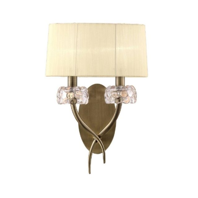 Mantra M4634AB/S Loewe 2 Light Switched Wall Light With Shades In Antique Brass
