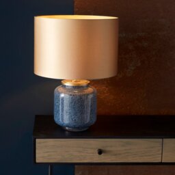 Unique 1 Light Cobalt Glass Table Lamp With Gold Satin Shade