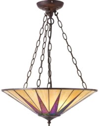 Interiors 1900 70754 Dark Star Tiffany Large 3 Light Inverted Ceiling Pendant Light With Shade