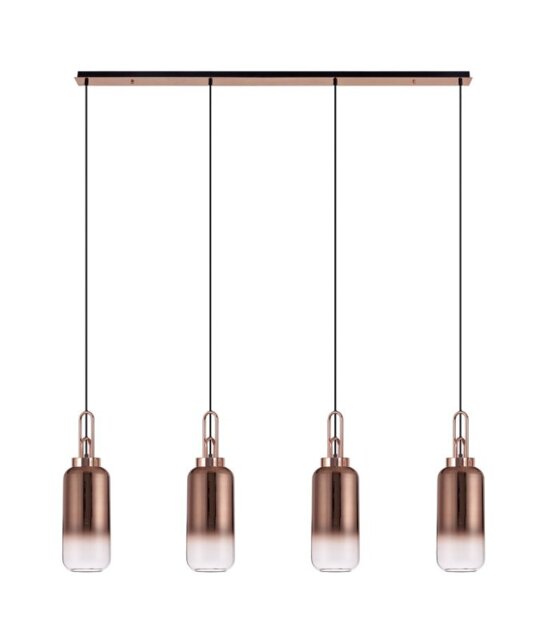 Glenn 4 Light Linear Ceiling Pendant Light In Copper With Copper And Clear Glass