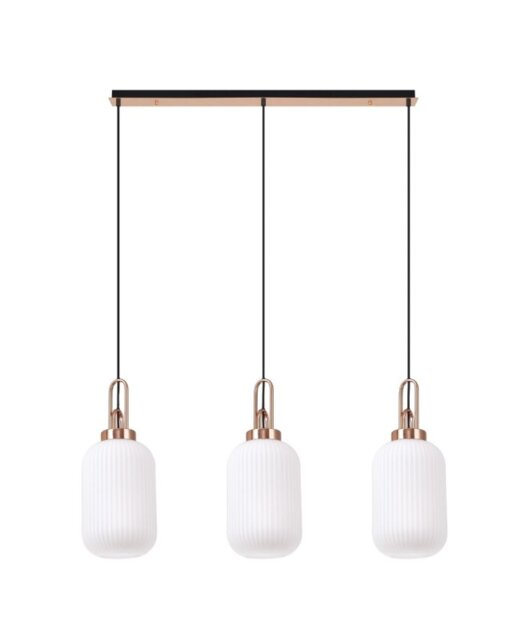 Glenn 3 Light Tubular Linear Pendant in Copper With Opal Ribbed Glass