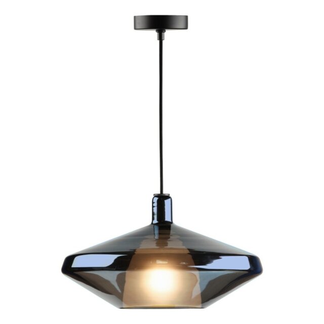 Dar Lighting Esmeralda Single Ceiling Pendant Light In Blue Glass and Opal Glass Shade 38 cm