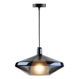 Dar Lighting Esmeralda Single Ceiling Pendant Light In Blue Glass and Opal Glass Shade 38 cm
