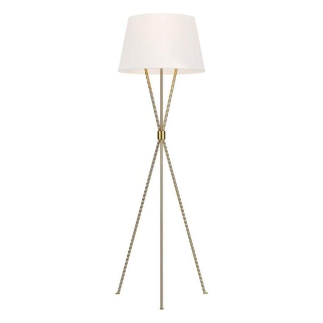 FE-PENNY-FL-BB Penny 1 Light Floor Light In Burnished Brass With White Linen Shade