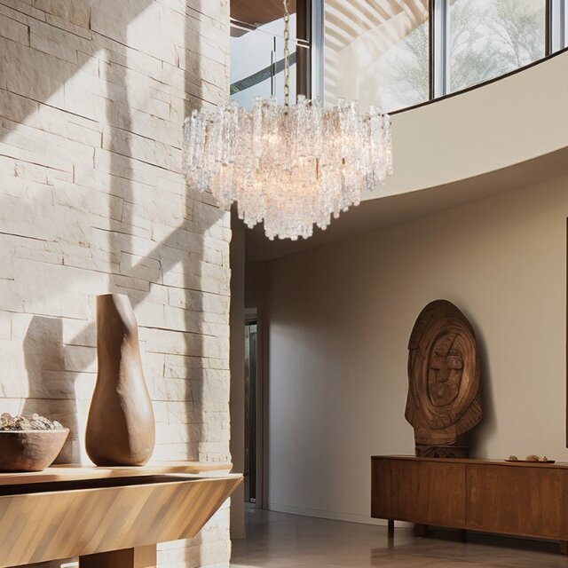 Franklite Icicle 16 Light Ceiling Pendant Light In Aged Brass With Ice Shaped Glass FL2454-16