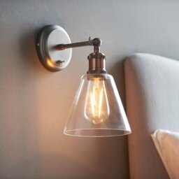 Endon 92874 Hal Wall Light In Aged Copper And Aged Pewter Finish With Clear Glass Shade