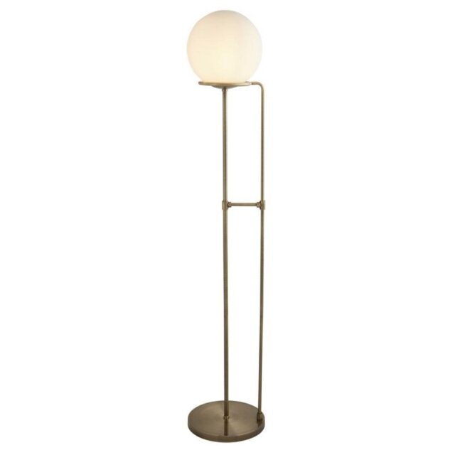 Searchlight 8093AB Sphere One Light Floor Light In Antique Brass With Glass Shade